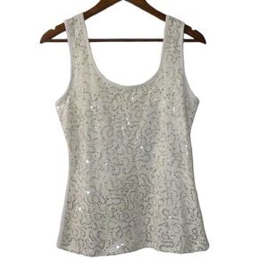 Studio Y Scoop Neck Tank Cream with Sparkly Silver Sequens Size Medium NWOT